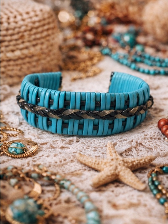 Jewelry - Handmade Blue Wrapped Cuff Bracelet Boho Southwestern Style Statement